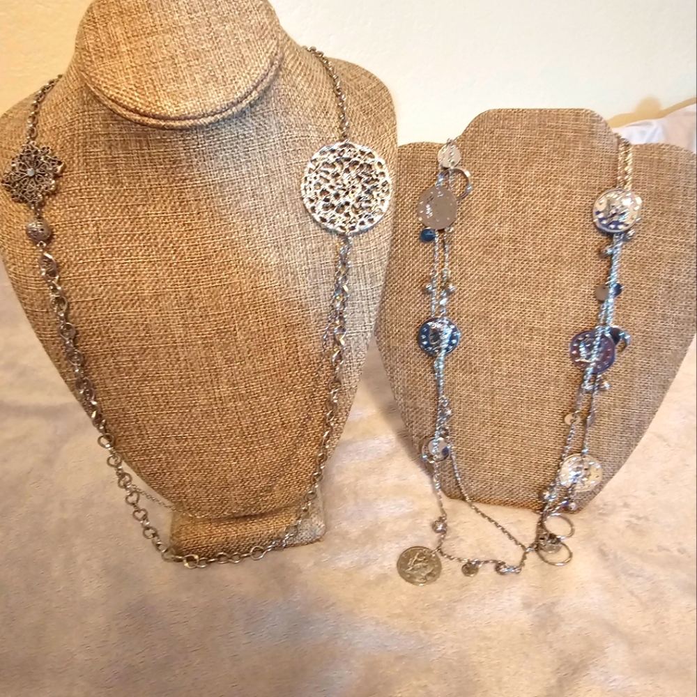 2 Silver Color Metal Necklaces